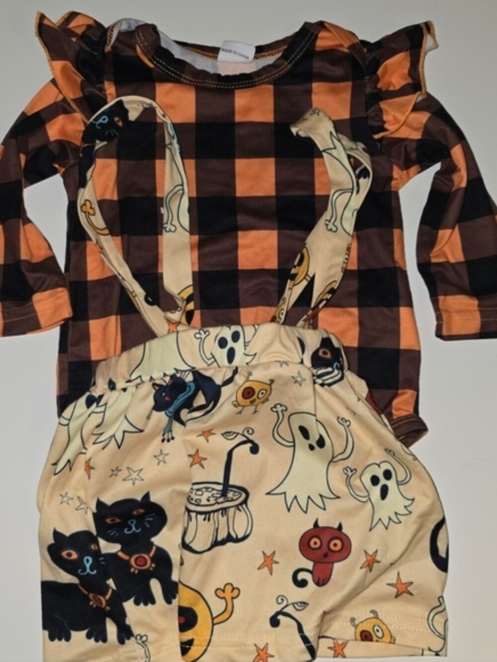 Orange & Black Buffalo Plaid Halloween Infant Set
